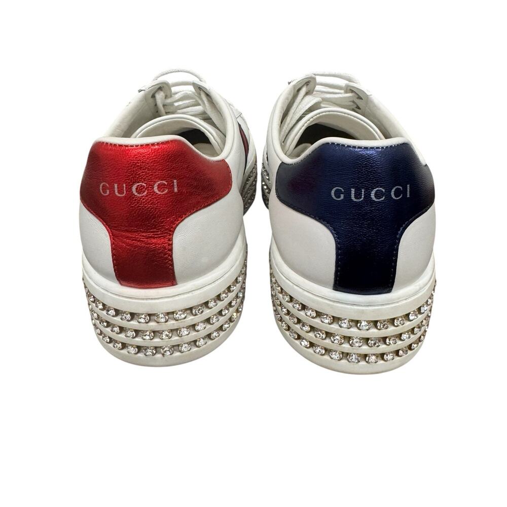 Gucci Ace Platform Sneakers Crystal Embellished Leather Size 37 - Picture 7 of 16